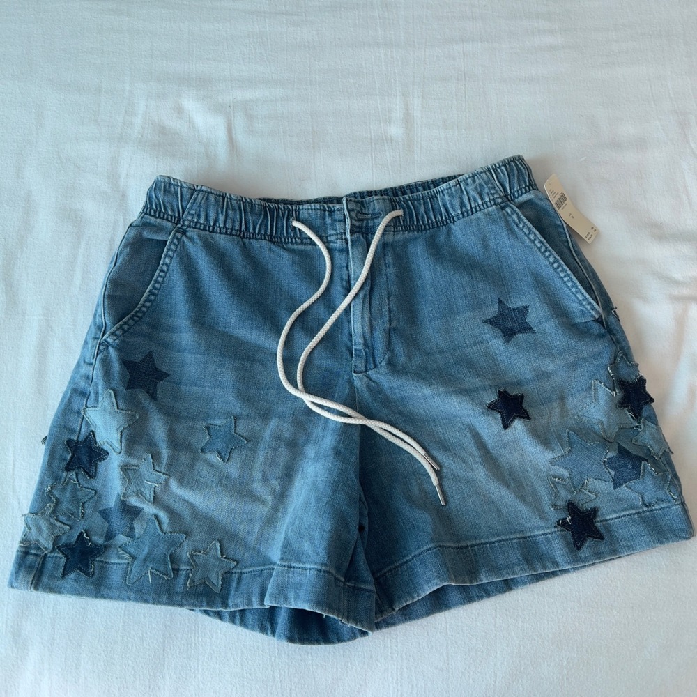 Anthropologie Pilcro Star Patch Denim Shorts Medium Wash Blue M NWT